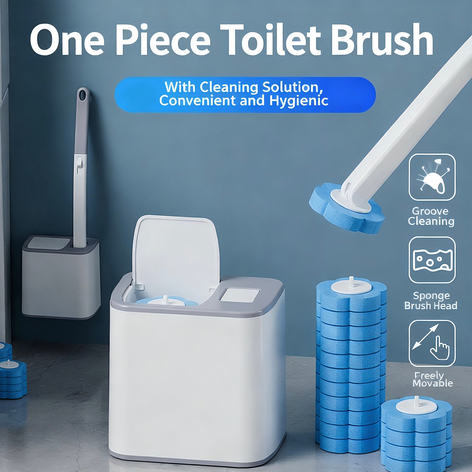 Disposable toilet brush set, household bathroom, toilet, no dead angle, can be thrown away, wall-mounted all-in-one cleaning brush