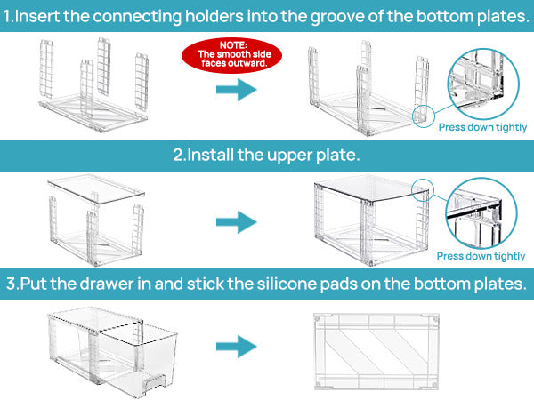Transparent stackable drawer storage box, which is very suitable for food storage, under the sink, organizing snacks, cosmetics, tampons, medicines, pet supplies